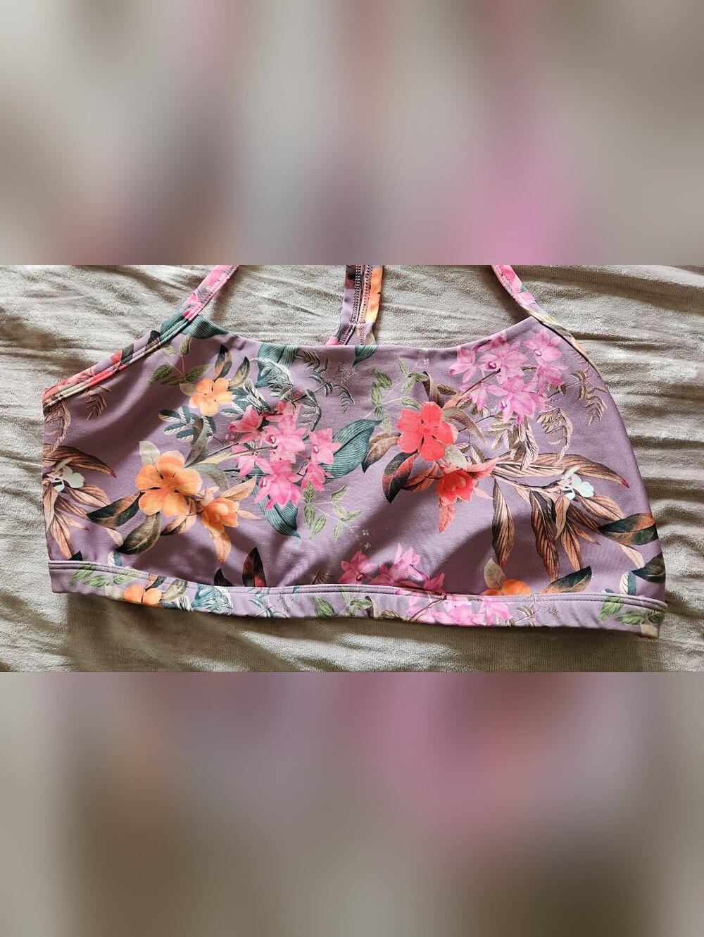 Tropical Pink Hibiscus Floral Sports Bra/Bralette, Large, Fits Up to 38C